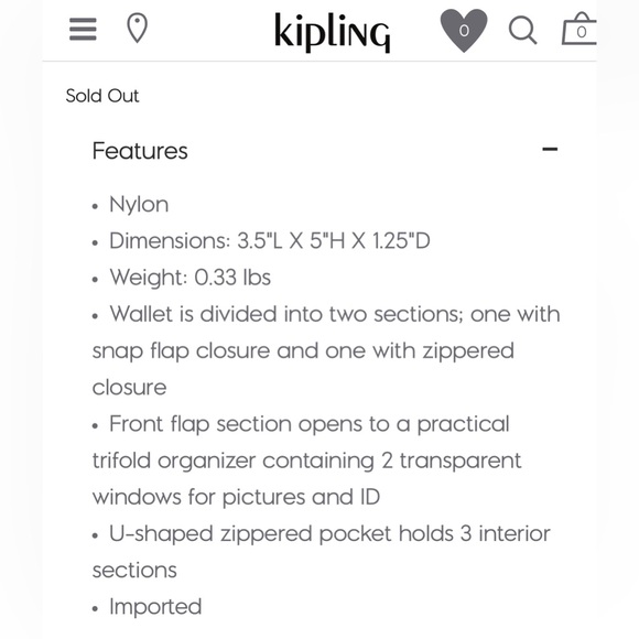 NWT Kipling zipper and snap wallet AC2399 New Money ONE Night Gray wallet - Picture 6 of 6